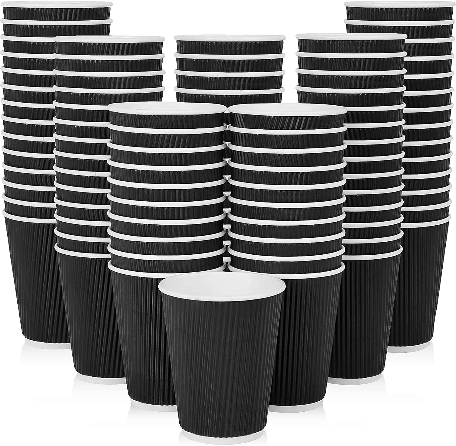 (500 CUPS) Mega Value Box Disposable Coffee Cups Paper Cups – Ripple Cups Black 8 Ounces Paper Cups Kraft Durable Thickened Hot and Cold Coffee Paper Cups Without Lids..