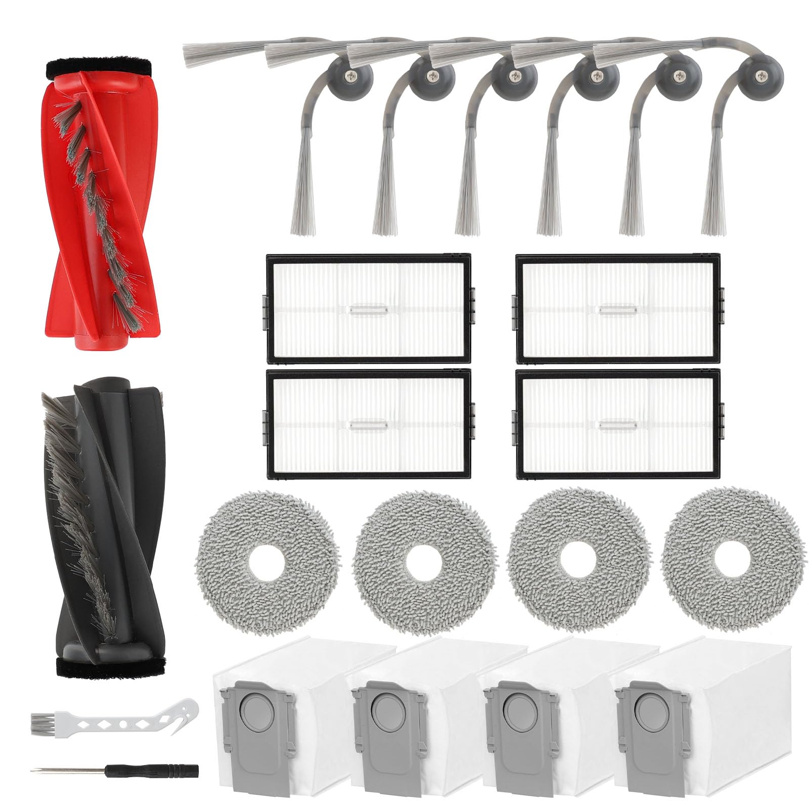 Feilifan 20 Stück Zubehör für Roborock Saros 10R/ Qrevo Curv X Saugroboter, Ersatzteile Hauptbürste, Seitenbürste, Waschbarer Filter, Mop Tücher, Staubsaugerbeutel