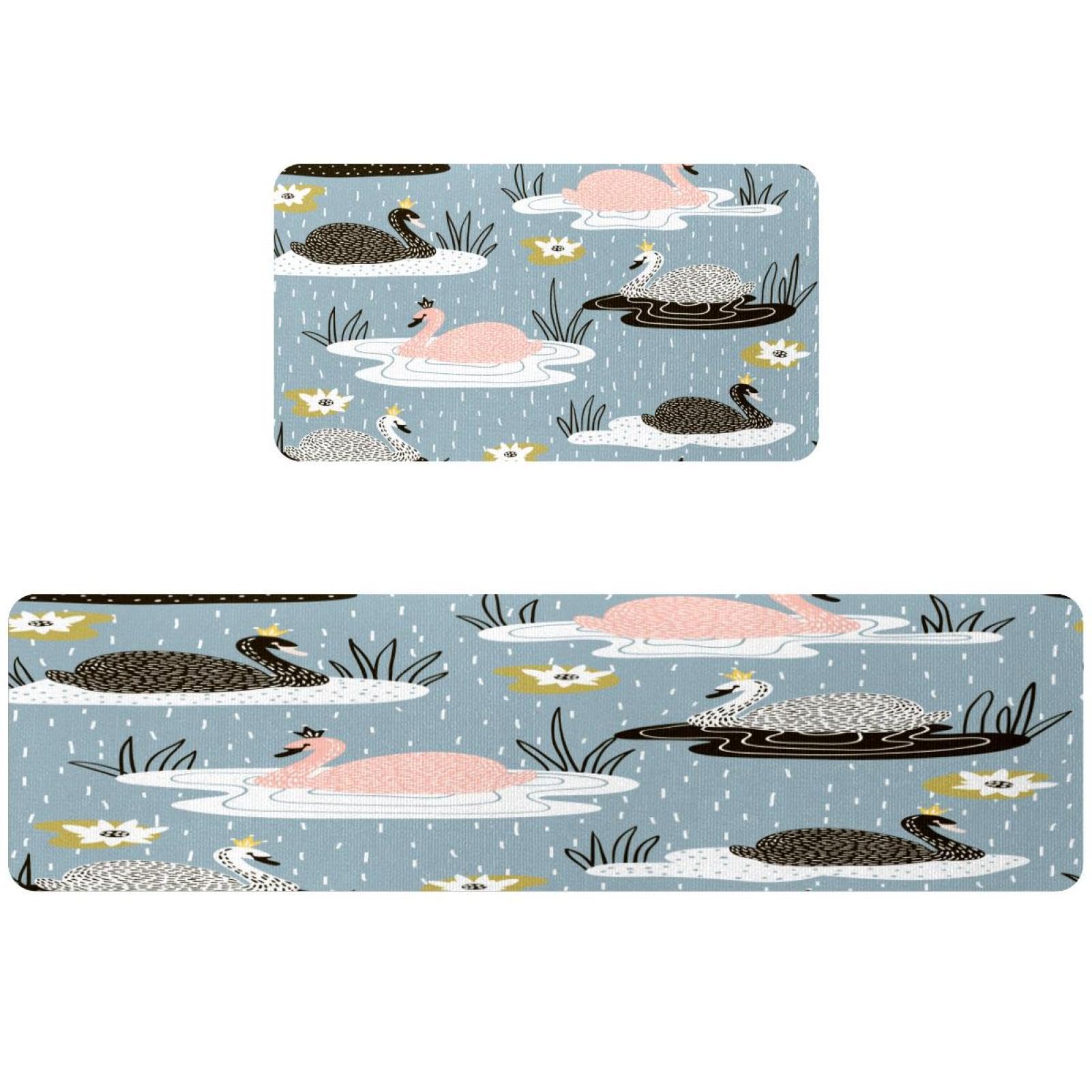 Alfombra de cocina absorbente VAPOKF con cisne, tapete antideslizante lavable para cuarto de lavado