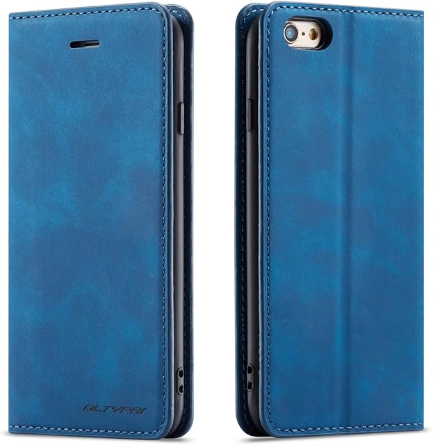 QLTYPRI Case for iPhone 6 Plus 6S Plus, Premium PU Leather Cover TPU Bumper with Card Holder Kickstand Hidden Magnetic Adsorption Flip Wallet Case Cover for iPhone 6 Plus 6S Plus - Blue