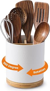 LoeJan 3 Compartment Utensil Holder, Extra Large Utensil Crock, Stable Ceramic Utensil Organizer, Cooking Tool Organizer Set for Kitchen Counter Farmhouse Decor, Textured White