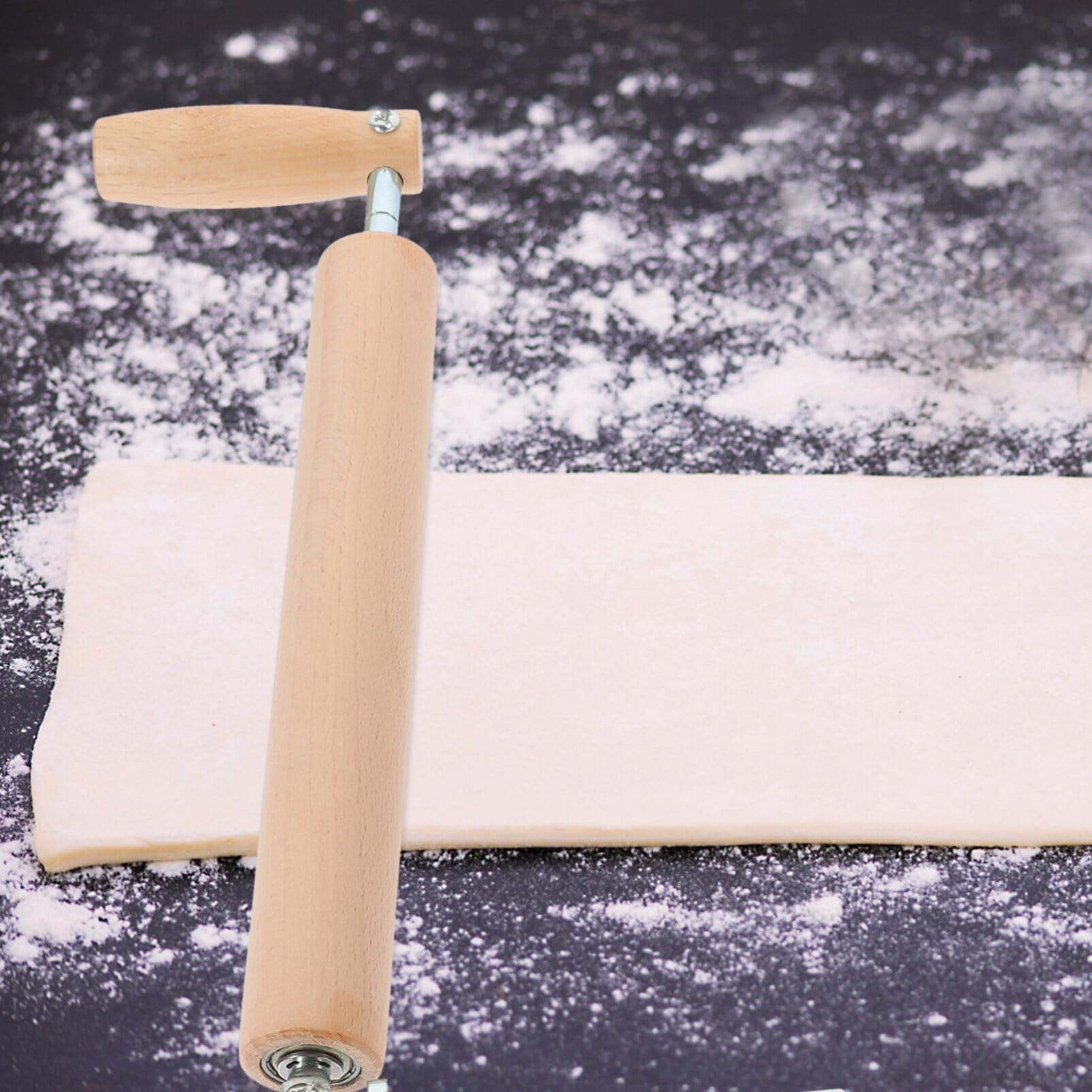 Rouleau à Pâtisserie 360° en Bois Beige Acier Inoxydable