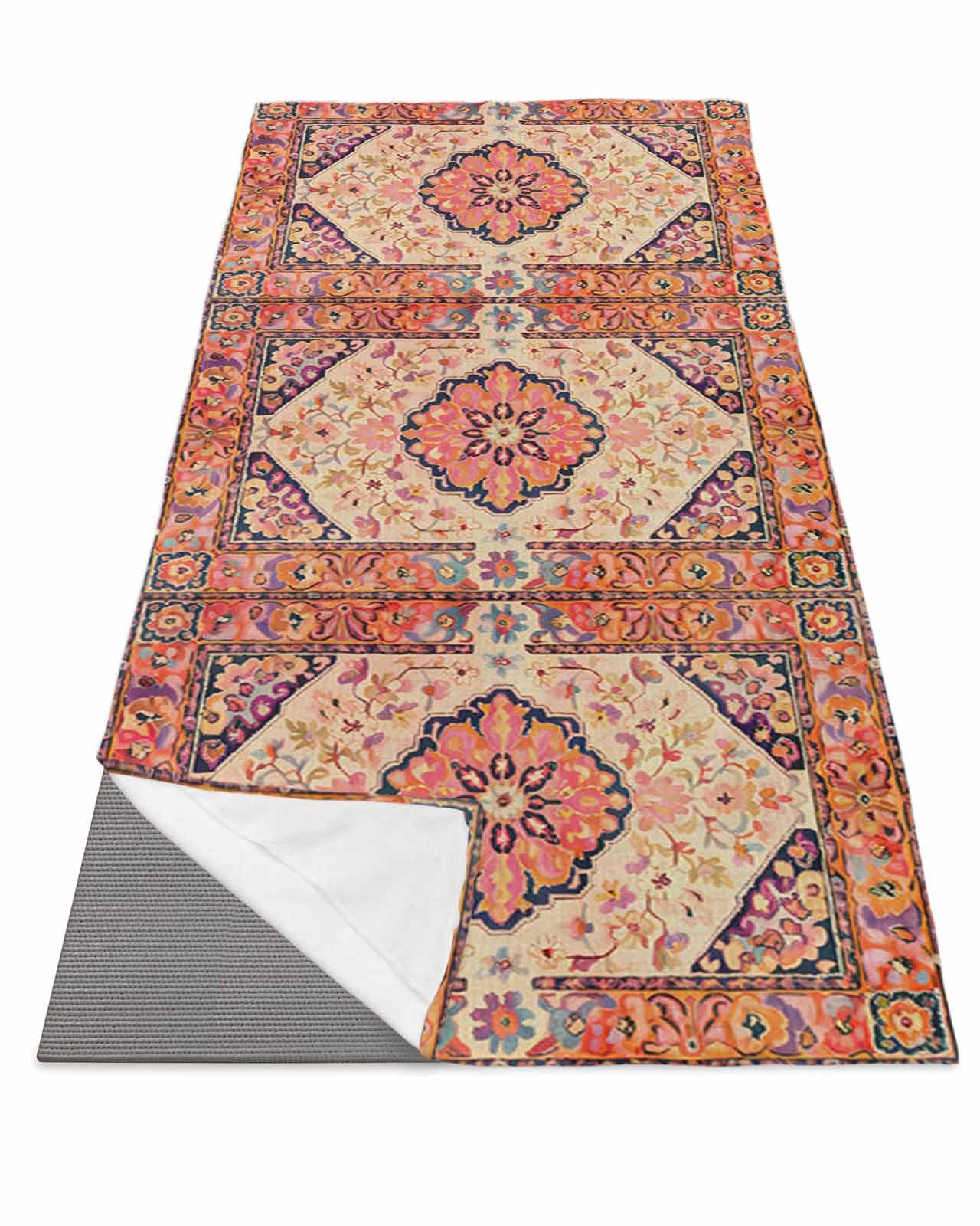 BOSIJOY Yoga Mat Towel,Vintage Medieval Ethnic Floral Texture Non Slip Sweat Absorbent Hot Yoga Towels with Corner Pockets,Turkish Flower Pattern Soft Microfiber Towel for Pilates Bikram 74