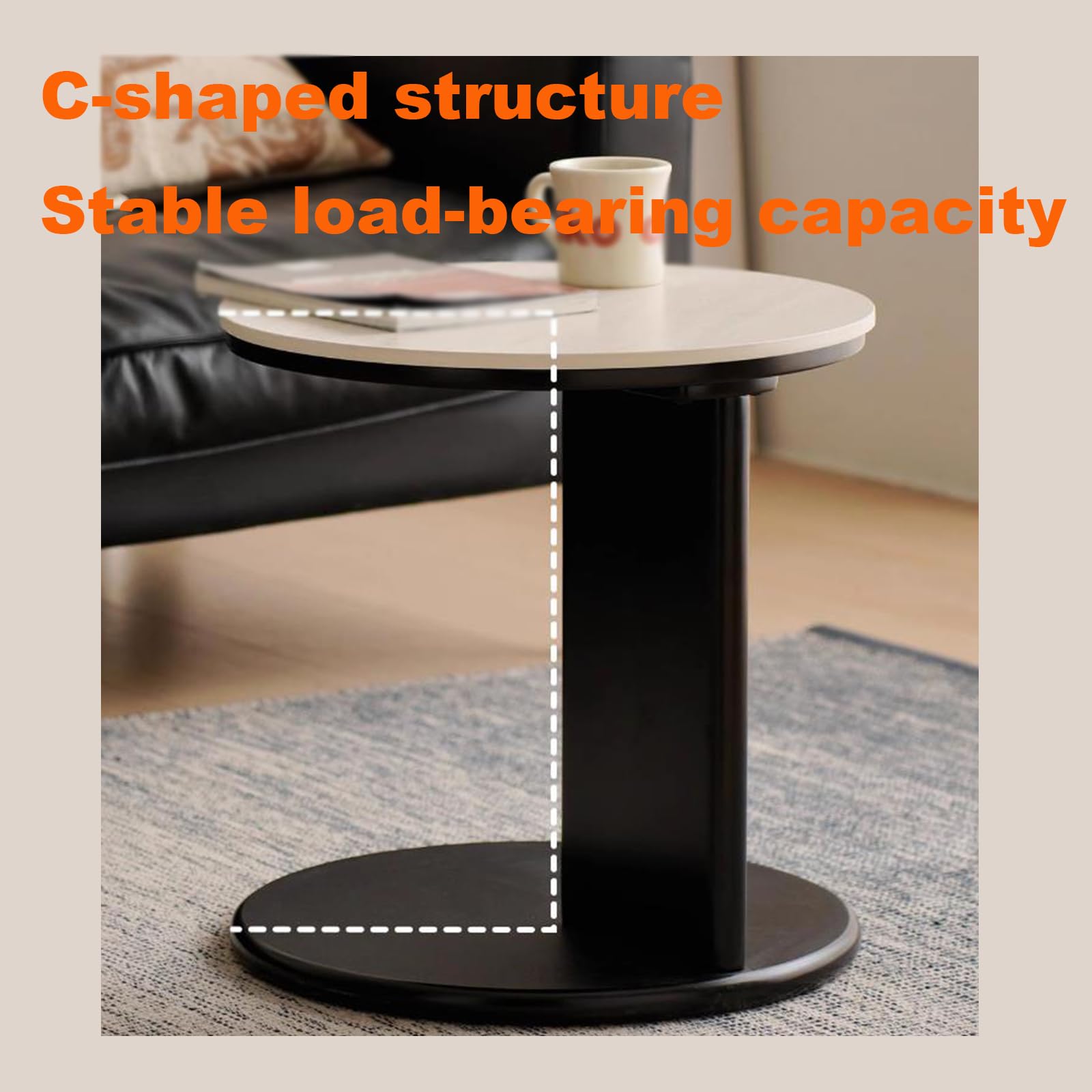 JATIBOSH Mesa de Café Tipo C, Bonito Aspecto de Nogal, Mesa de Centro Redonda, para SofáS, Salas de Estar, Dormitorios, Etc.DiáMetro de La Mesa 40 Cm/15.75 Pulgada.