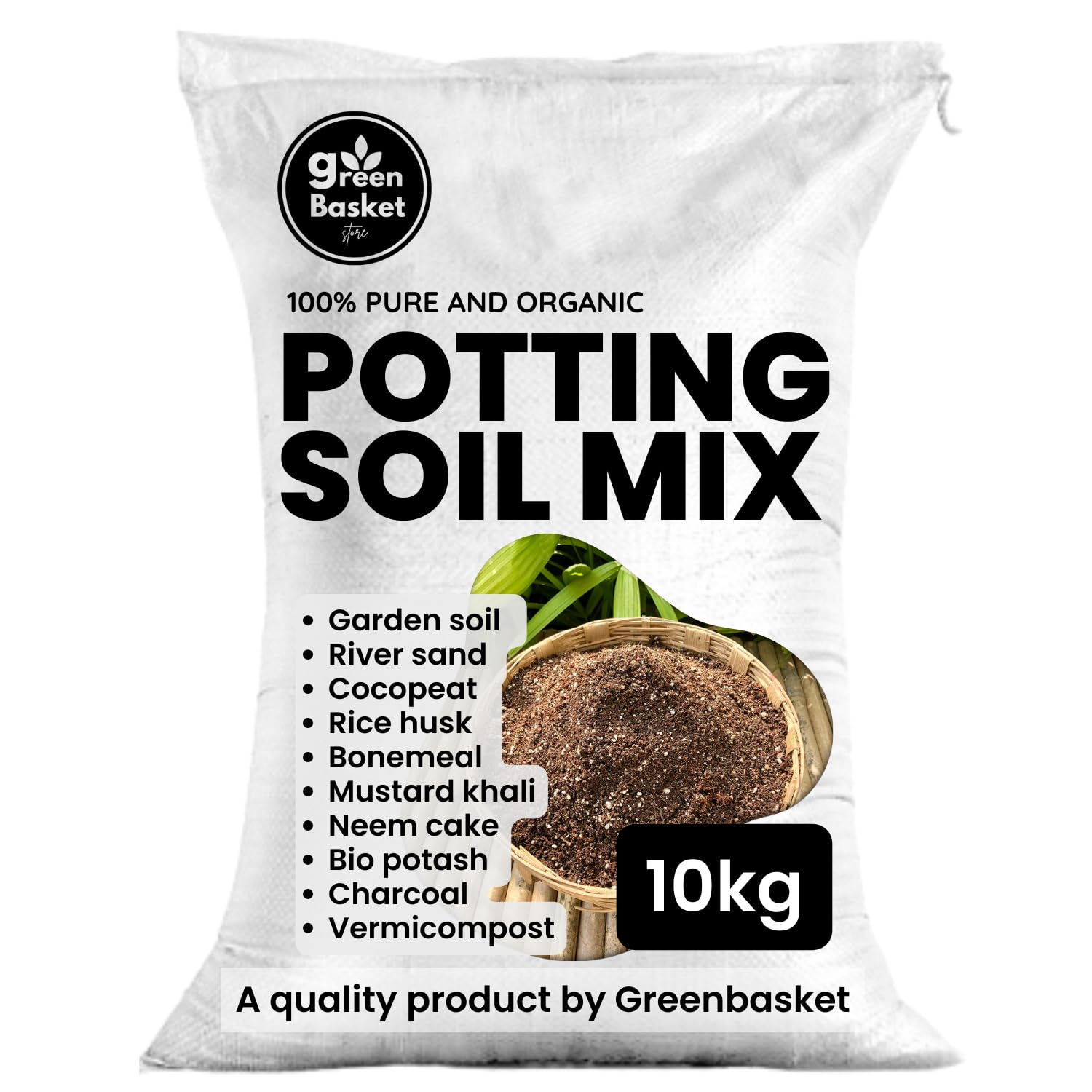 Indoor and Outdoor Potting Soil Mix 10kg | Made of Black Soil, Rice Husk, Vermicompost, Neem Cake, Bonemeal Fertilizer, River Sand, Cocopeat, Mustard Cake, and Micronutrients by Green Basket (B0CX8P8K1R) Amazon Price History, Amazon Price Tracker