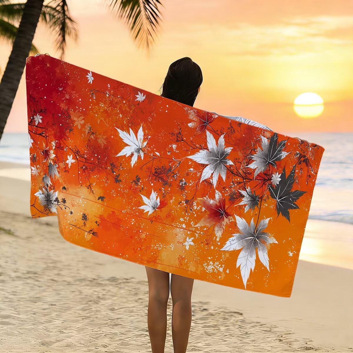Ręcznik plażowy z mikrofibry, duży 100 x 220 cm, zestaw 2 szt., szybkoschnący, ręcznik do sauny, ręcznik fitness, palony pomarańczowy, chłonny ręcznik kąpielowy, ręcznik sportowy, bez piasku, ręcznik