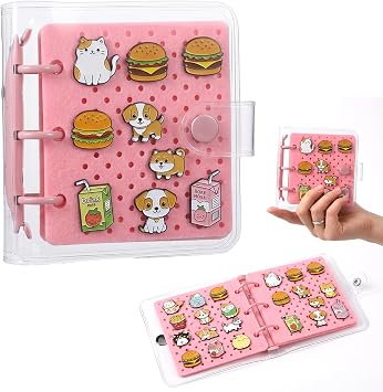 Pin Trading Pad, 4x4.3 in Mini Pin Board, Pins Display Book, Mini Enamel Pins for Collectors Display Book with 6pcs Binder Pink,Inner Pages 8.3X9.5cm