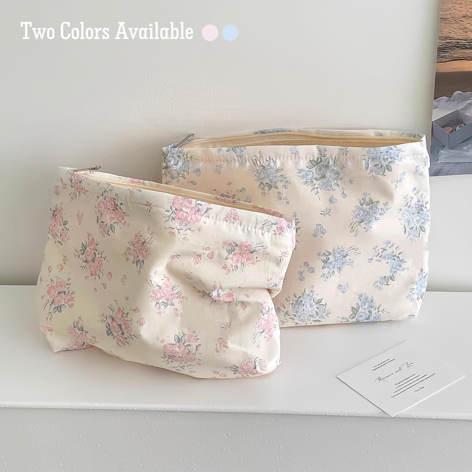 STARDW Neceser de viaje con diseño floral estético para mujeres y niñas, bolsa organizadora para el cuidado de la piel, bolsa con cremallera, Azul (Flowers Blue), Bolsas de maquillaje estéticas de