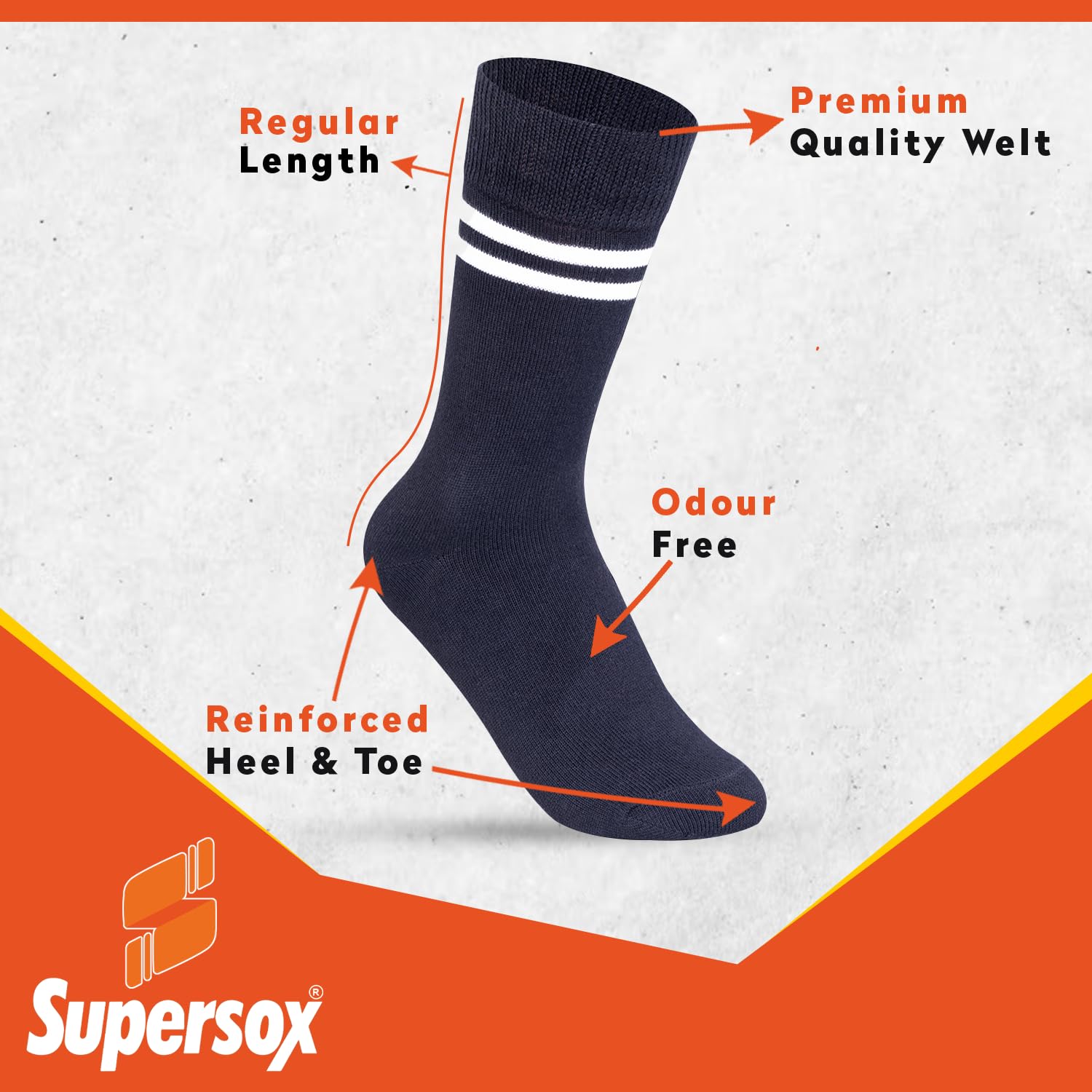 Supersox Regular School Uniform Black Socks With White Stripe for Kids, Made with Breathable, Anti Odour & Moisture Absorbent Combed Cotton with a Extra Durable Welt (Pack Of 5) 2