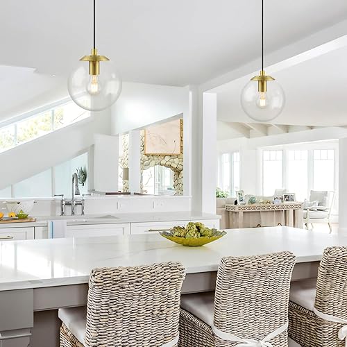 Miniatura 4 de XiNBEi Lighting Lámpara colgante de globo, iluminación colgante moderna de latón para isla de cocina con vidrio transparente