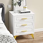 Giluta White Nightstand with Drawers, Modern Bedside Table with Gold Solid Metal Legs, Wood Side Table Bedroom,Sofa End for Hallway, 15.75" D x 19.7" W x 24" H