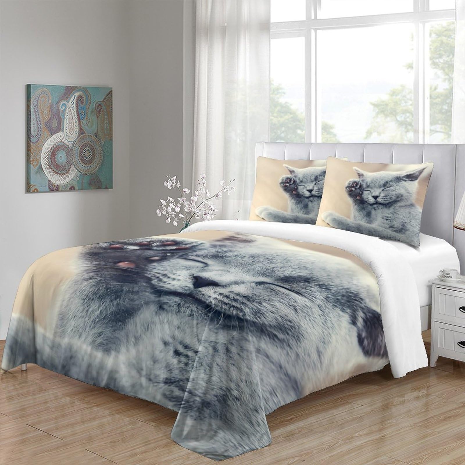 Niedliche Giraffe isst Nudeln Bettbezug 3D Gedruckt Mikrofaser Atmungsaktiv Reißverschluss Bettdeckenbezug 3 Teilig Weich mit Kissenbezug Schlafkomfort for Kinder & Fans King（220x240cm）