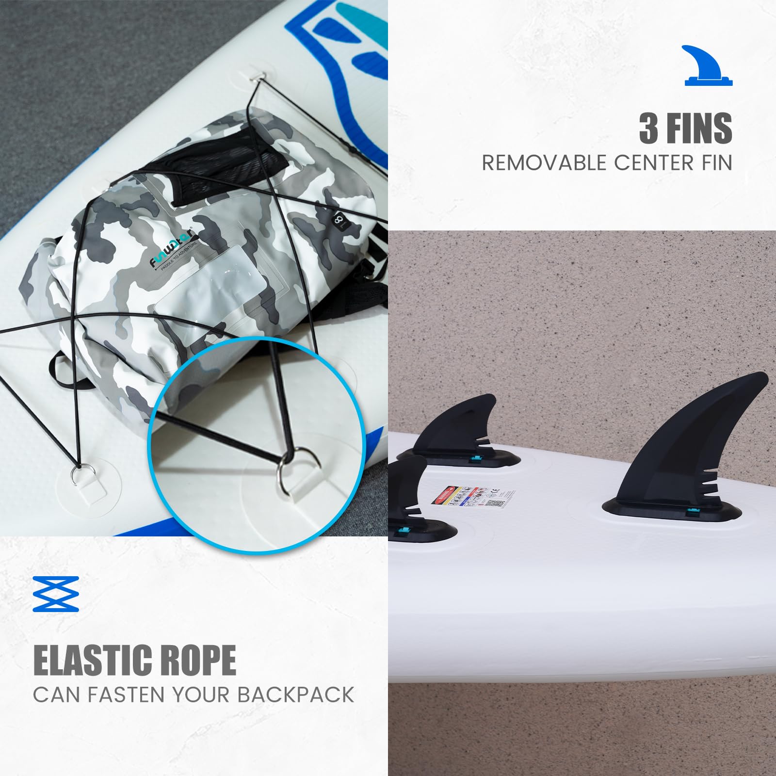 FunWater Tabla de Paddle Surf Hinchable, Ultraligera para Todos los Niveles, Tabla de Paddle Surf con Remo Ajustable, Tres Aletas, Kit de Mantenimiento, Conector de Válvula
