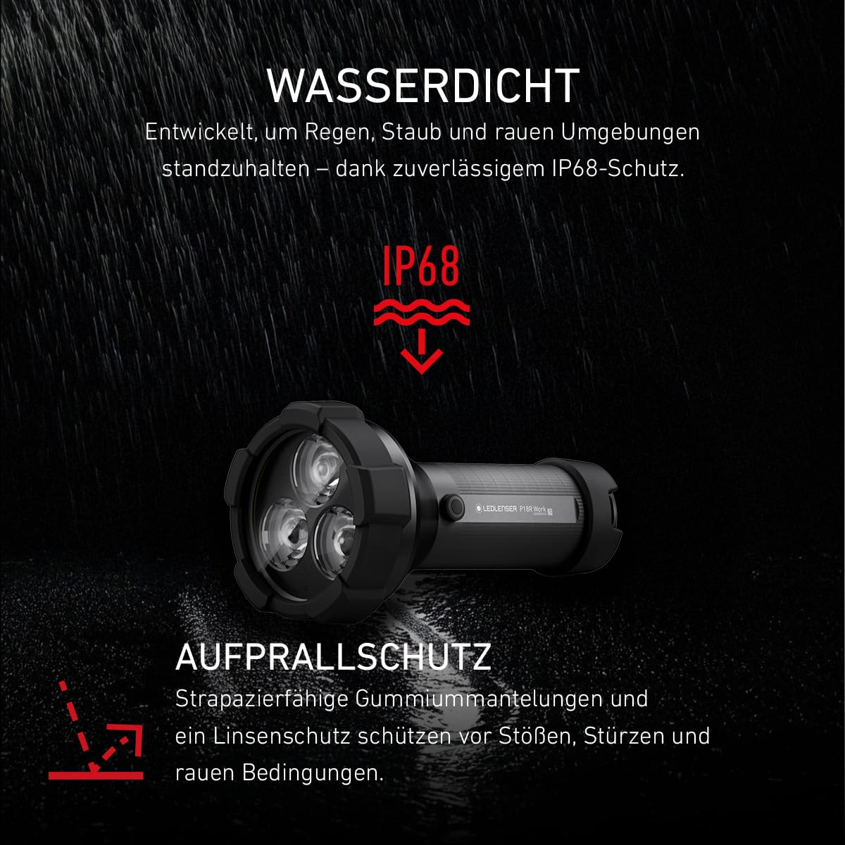 Ledlenser P18R Work Akku-LED-Taschenlampe, 4500 lm, 720m Leuchtweite, IP54 | Wasserabweisend, Fokussierbar, 669g, bis zu 70h Leuchtdauer, Gummi-Linsenschutz, ideal für Sicherheit, Bauwesen | 2020