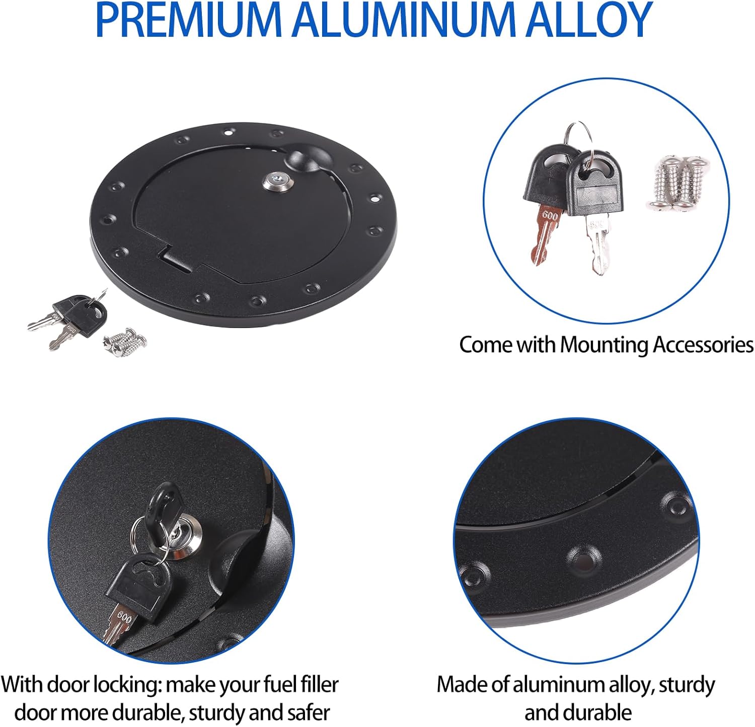 Fuel Door Locking Gas Tank Cap Cover Compatible with Hummer H3 2005-2009, Aluminum Gas Cap Fuel Filler Door Cover, Gas Tank Doors Trim Accessories