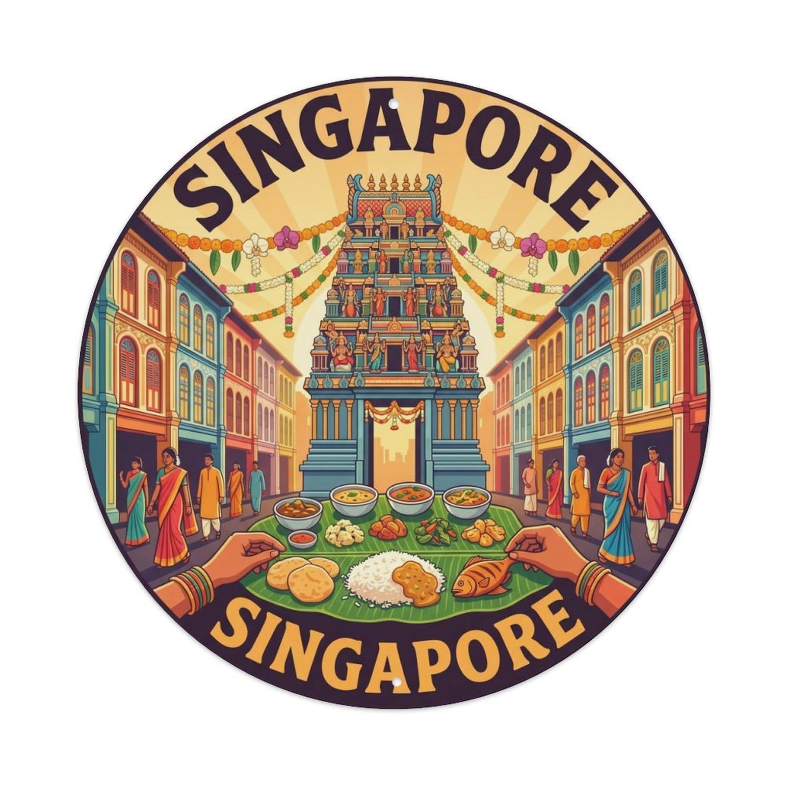 Vintage Travel Singapore Little India Vintage Metal Tin Sign Plaque Wall Decor for Cafe, Club Bar, Office, Garden Metal Poster 8x8Inch