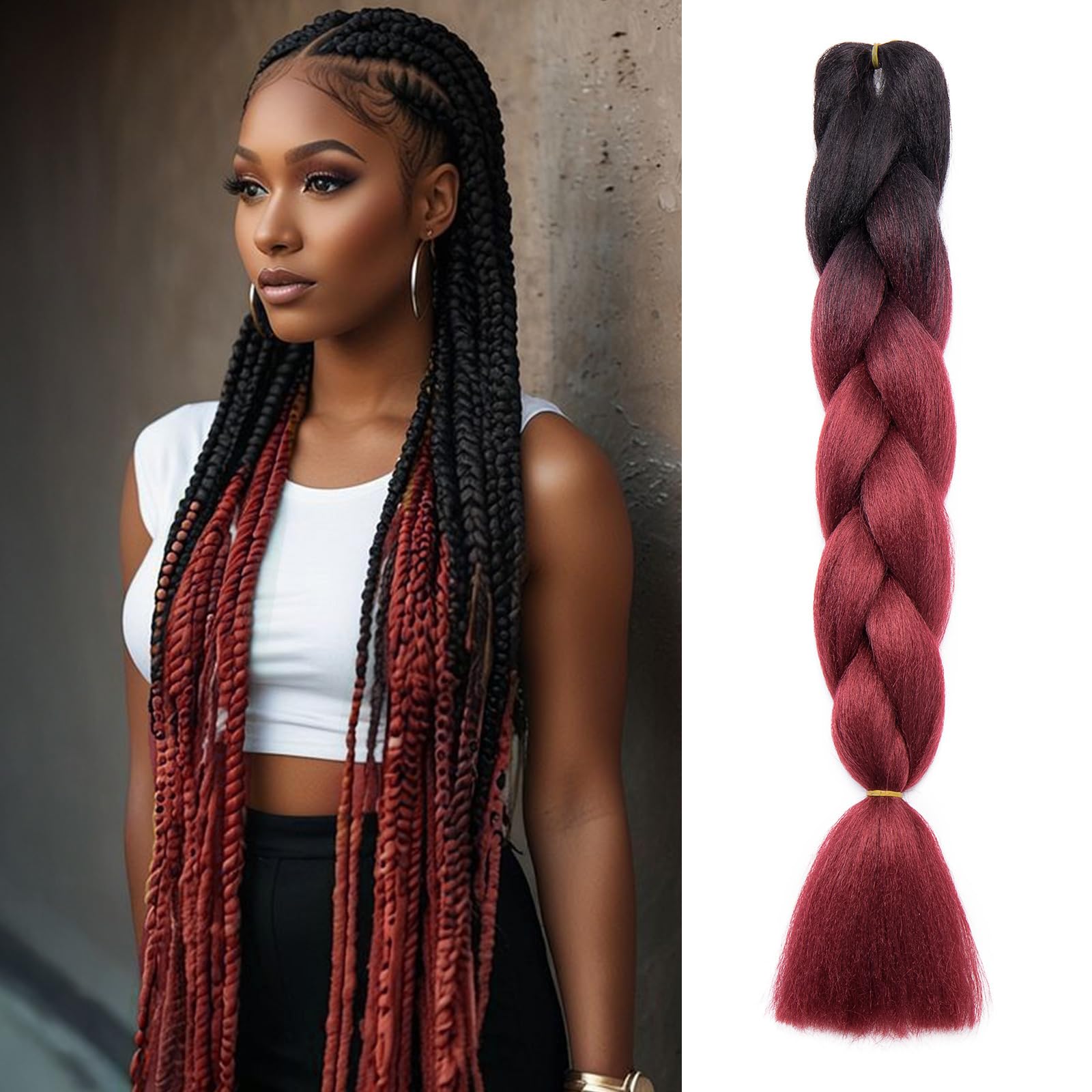 TESS 24 Inch Braiding Hair Festival Accessories DIY Rainbow Twisted Hair Extensions Crochet Synthetic Wig for Women UK 2 Colours #1 Black & Dark Brown
