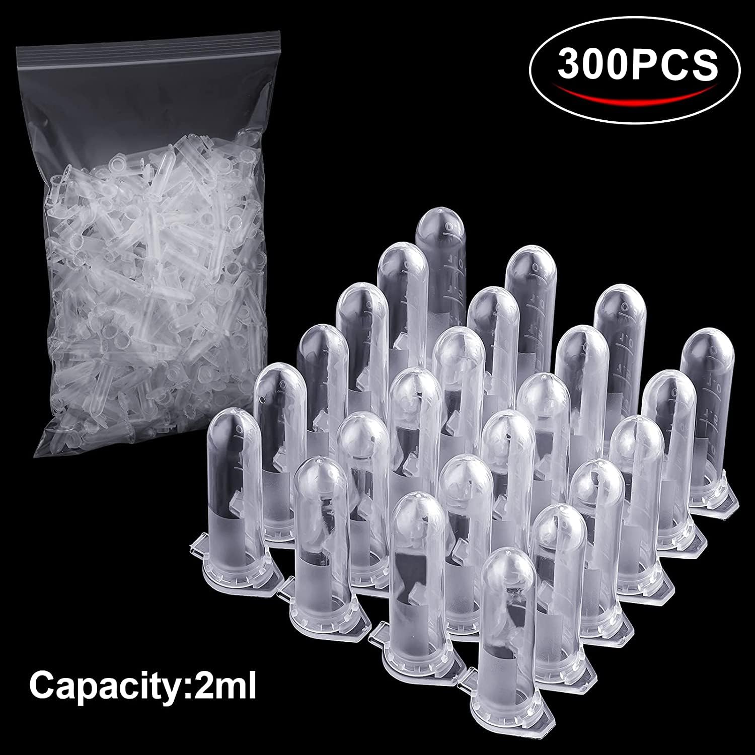 HUAZIZ 300 Pcs Micro Centrifugeuse Tubes, 2ml Clear Micro Plastic Tube, Polypropylène 2ml avec Bouchon à Clipser Tubes de Laboratoire Micro Centrifuge Tubes