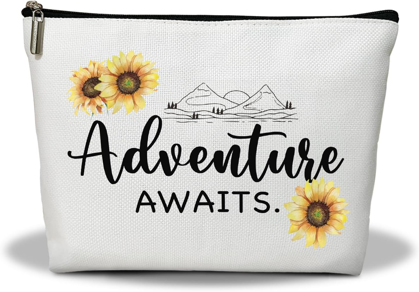 Makeup Bag, Sunflower Travel Makeup Organizer Bag, Adventure Awaits, Portable Toiletry Makeup Pouch, Storage Makeup Zipper Bag, Graduation Gifts for Women Sister Friend Girl Mom -01