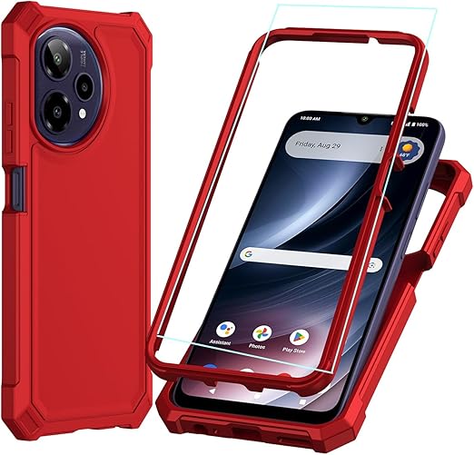 Lozeguyc For Cricket Icon 6 / ATT Verge Case With 1 Pack Screen Protector,Dual Layer Hybrid Heavy Duty Defender Protection,Sleek Rugged Reinforced Cushion Corner Kickstand Shockproof Bumper Cover Red - View #3