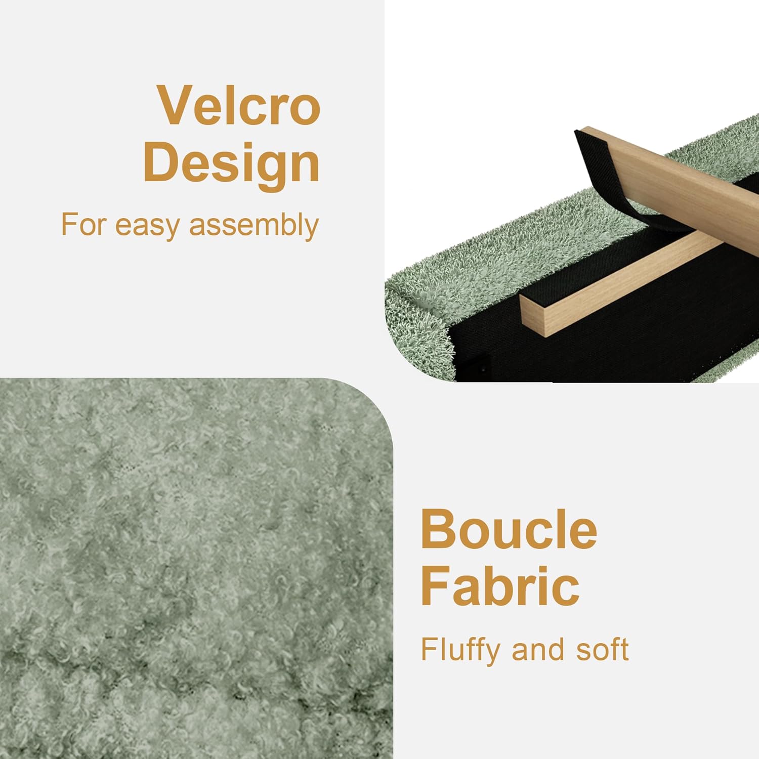 Queen Size Boucle Platform Bed Frame with 2-Levels Adjustable Headboard, Upholstered Cloud Bed, Anti-Collision Soft Rounded Corners, No Box Spring Needed, Easy Assembly, Green