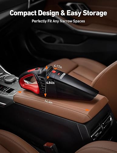 Miniatura 8 de AstroAI Aspiradora de mano inalámbrica con accesorios, aspiradora portátil con alimentación de 12 V CC, luz LED, cepillo, tubo de succión extendido,