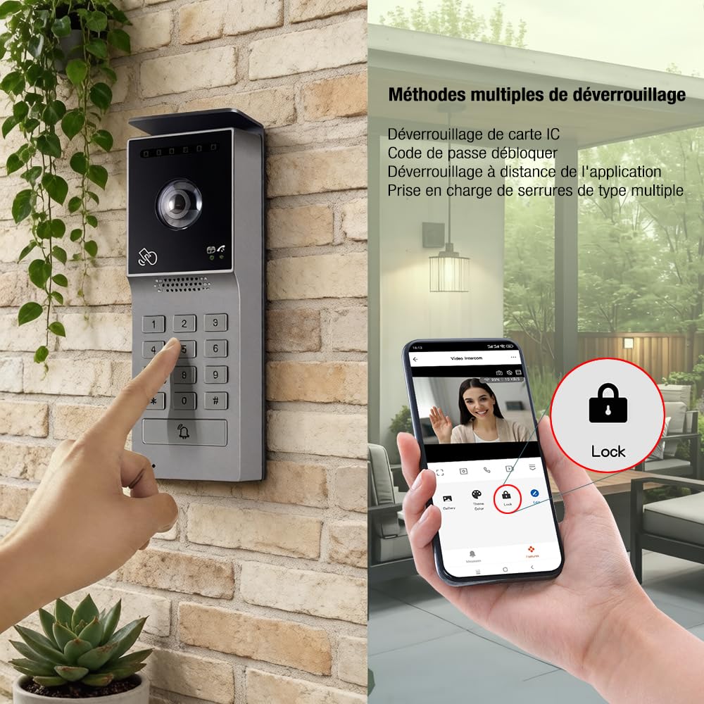 Visiophone Filaire Connecté à 2 Fils,Interphone Vidéo IP WiFi avec 7'' écran Tactile,Résolution 1080P,Unlock à Distance Via APP/IC Cartes,Audio Bidirectionnel, NO/NC Verrouillage de Porte