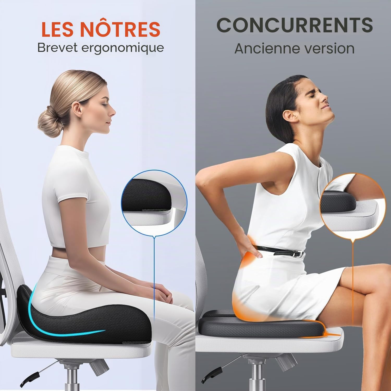 Benazcap Coussin de Siège,Coussin Coccyx Ergonomique pour Bureau et Voiture | Soulager La Douleur Sciatique,Coussin Chaise avec Housse Lavable,Coussin de Soutien Lombaire pour Assise Prolongée