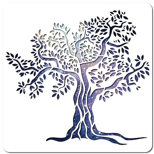 GORGECRAFT Plantilla grande de árbol de la vida de 12 x 12 pulgadas, reutilizable, decoración del hogar, plantillas de pintura de árbol de plástico,