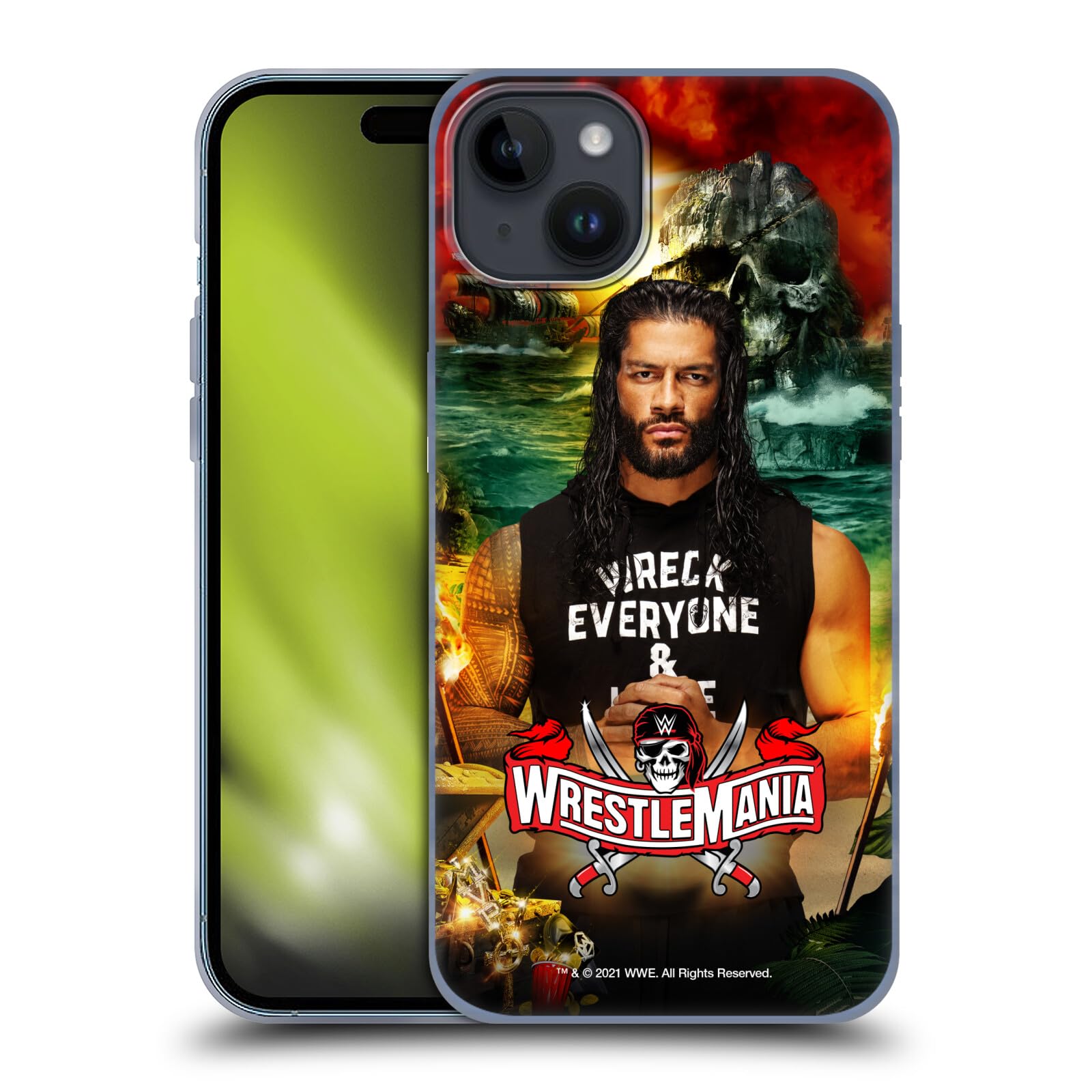 Head Case Designs Officially Licensed WWE Roman Reigns Wrestlemania 37 Superstars Soft Gel Case Compatible with Apple iPhone 15 Plus