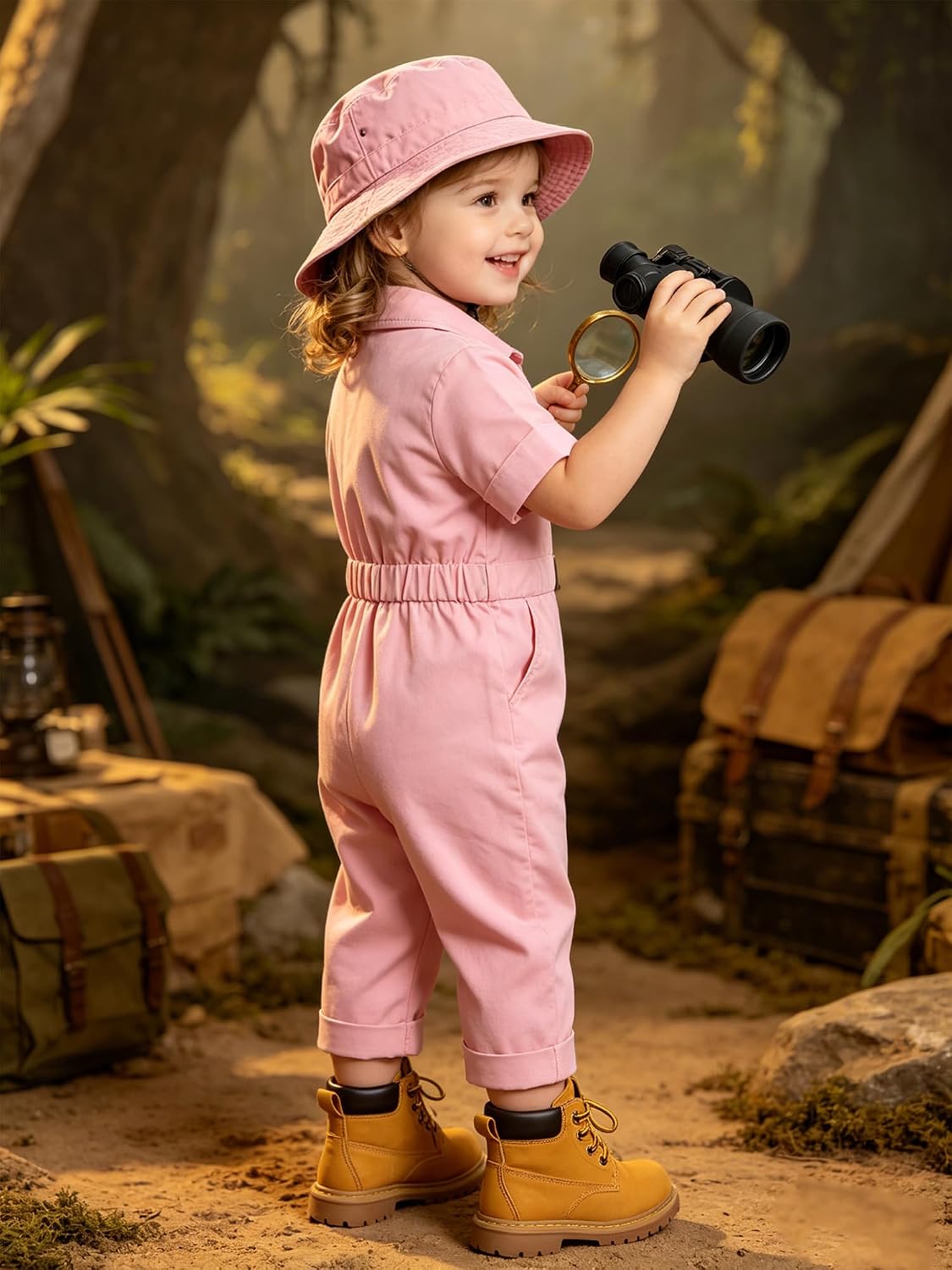 ACSUSS Cute Coveralls for Toddler Trailblazer Outfit Safari Jumpsuit Jungle Explorer Suit Roll Up Hem