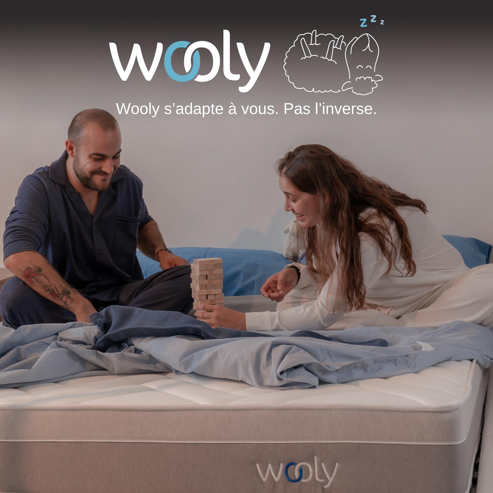 Wooly Matelas 90x200 15 cm Mousse à Mémoire de Forme Blue Latex Réversible Hypoallergénique 7 Zones Fabriqué Europe