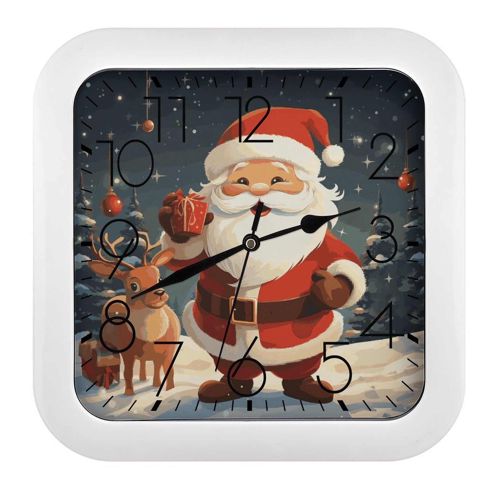 Horloge murale vintage Père Noël au design carré soigné