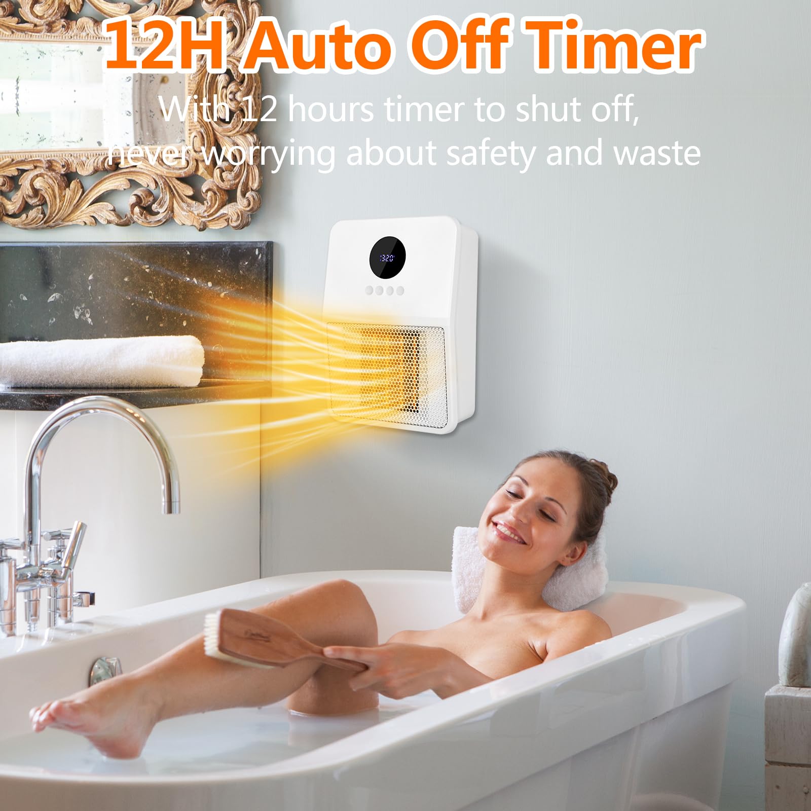 Radiateur Soufflant Céramique 1500 W, Chauffage d'Appoint avec thermostat réglable, Montage Mural Chauffage Soufflant Salle de Bain, 3 Réglages de Température, Chauffage pour Chambre Blanc (1500W)