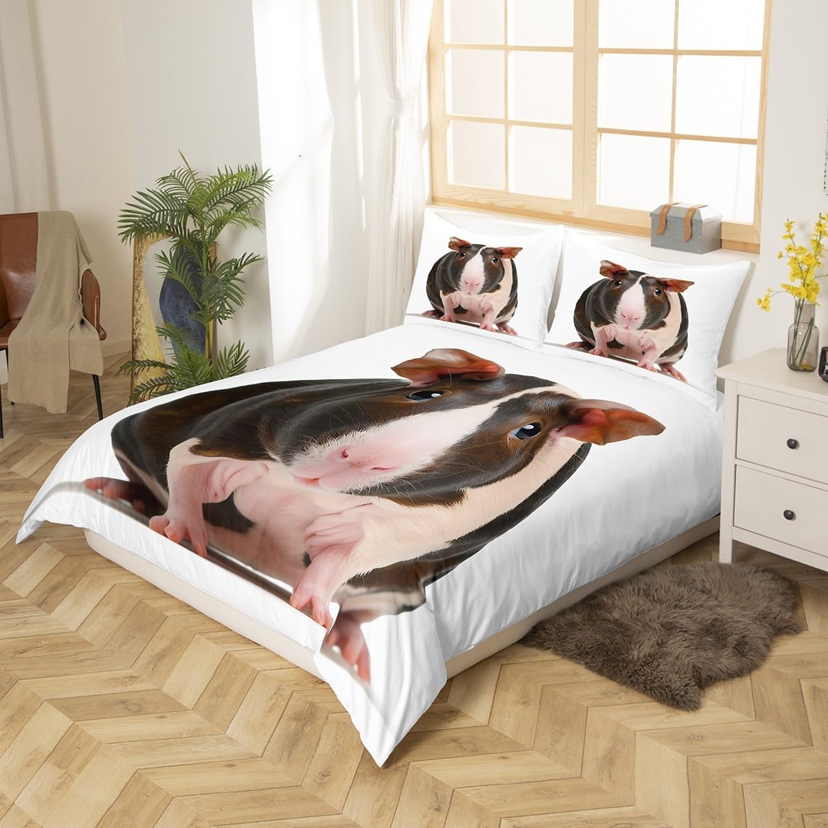 Feelyou Hairless Guinea Pig Bedding Set for Kids Boys Girls Cute Animal Pattern Comforter Cover 3D Guinea Pig Print Duvet Cover Luxury Soft Quilt Cover,Room Decor 3Pcs Bedding King Size