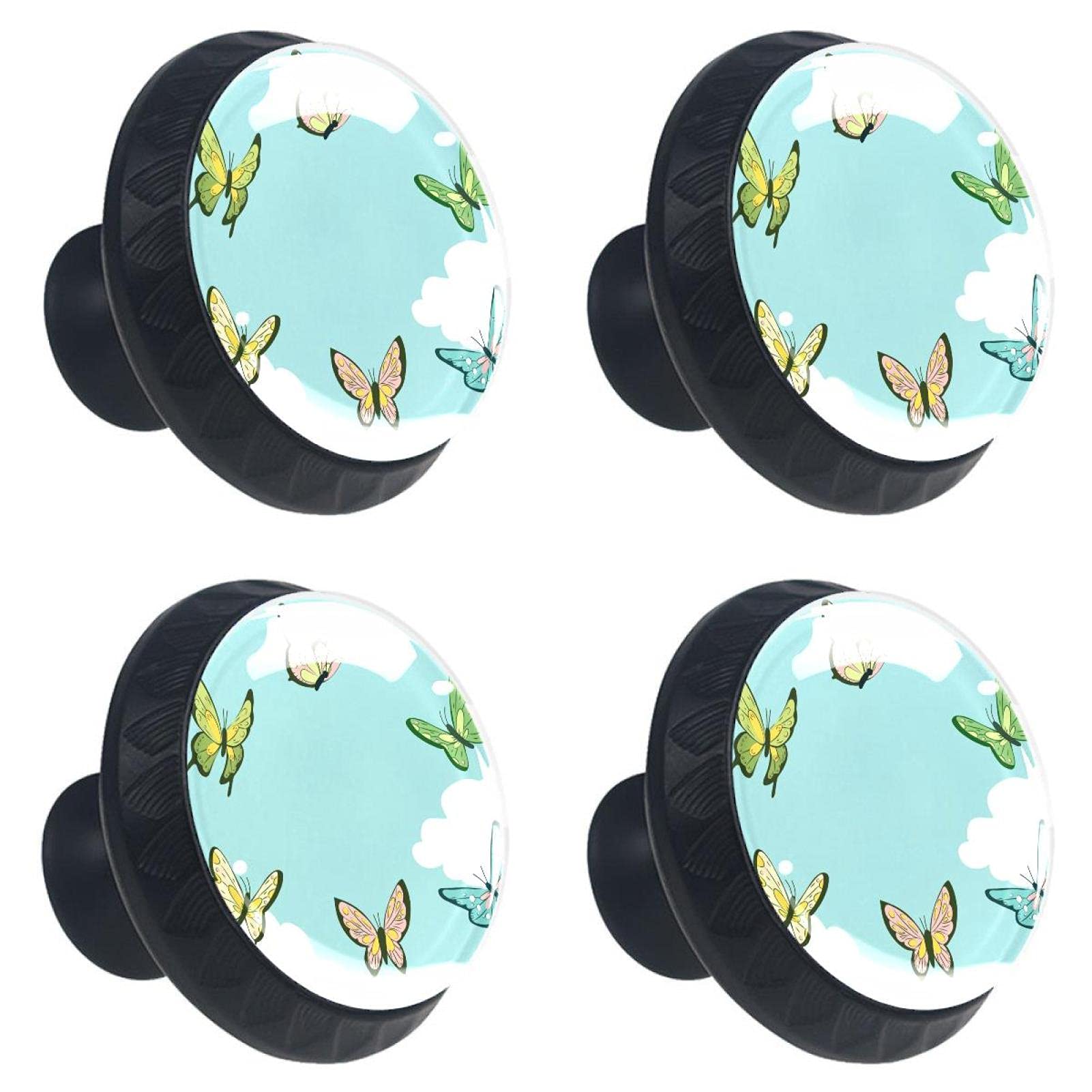 Boutons de tiroir en cristal pour chambre enfant motif papillon vert
