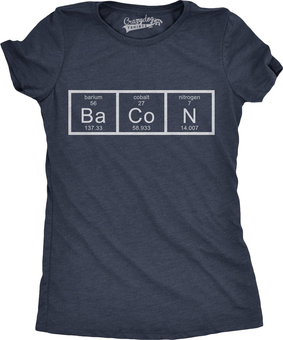 Crazy Dog T-ShirtsWomens Chemistry of Bacon T Shirt Funny Periodic Table Tee for Ladies, Navy, XL