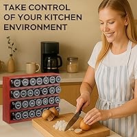 Vista 6 de Bamboo Spice Rack Organizer with 28 Spice Jars, 780 Labels, 4 Tier Wood Hanging Shelf, Chalk Marker and Funnel Set for Drawer Cabinet Kitchen