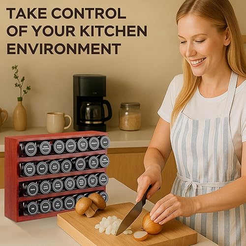 Miniatura 6 de Bamboo Spice Rack Organizer with 28 Spice Jars, 780 Labels, 4 Tier Wood Hanging Shelf, Chalk Marker and Funnel Set for Drawer Cabinet Kitchen