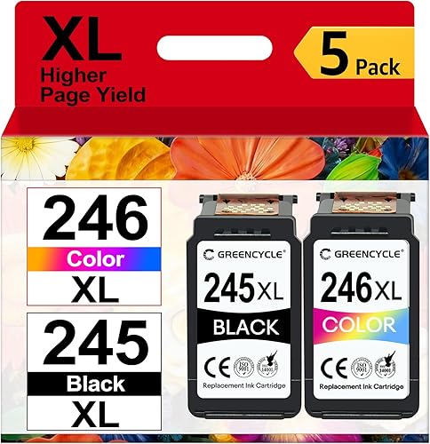 greencycle Paquete de 5 cartuchos de tinta remanufacturados PG245XL CL246XL 245XL 246XL de repuesto para Canon PG-245XL CL-246XL Cartuchos de uso