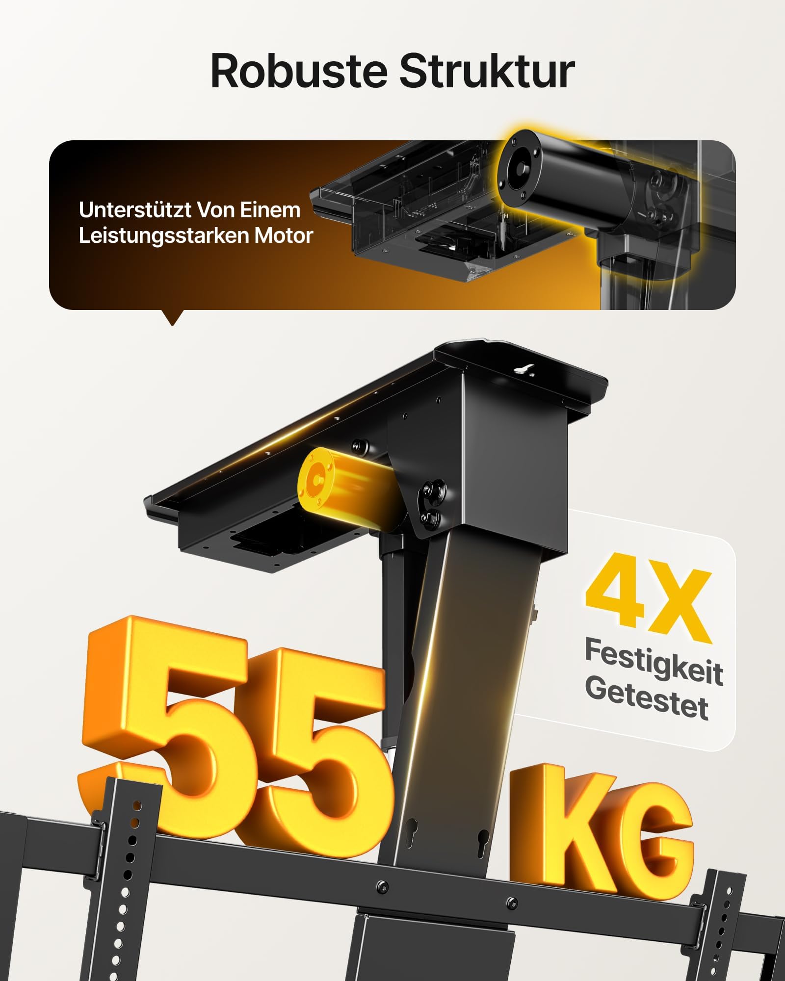 monTEK TV Deckenhalterung Elektrisch für 43-86 Zoll bis 55kg, VESA 800x400 | Fernbedienung/App/Sprachsteuerung, Klappbar Fernsehhalterung für Außermittig Angebrachte TV, für Flache/geneigte Dächer