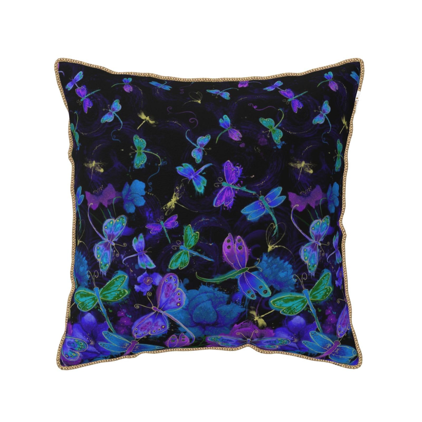 Housse de coussin en velours bleu libellule de qualité supérieure