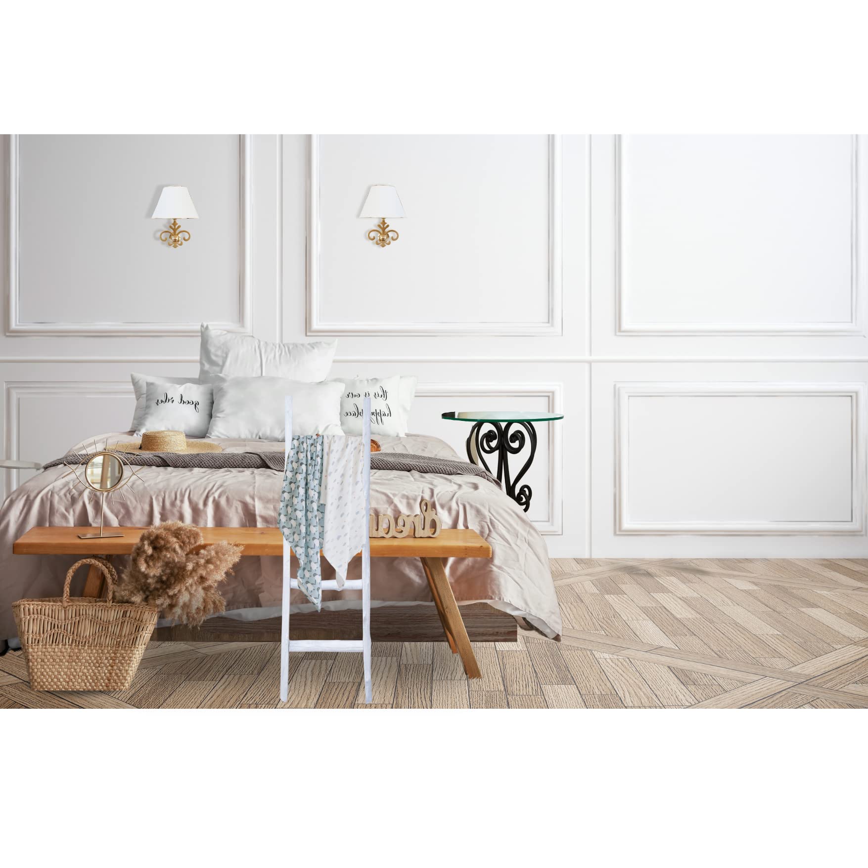 Biscottini Scaletta porta asciugamani bagno 100x7x28 - Scala Decorativa in Legno - Scala portasciugamani - Scaletta legno appendi asciugamani - Portasciugamani da parete Metallo, Bambu