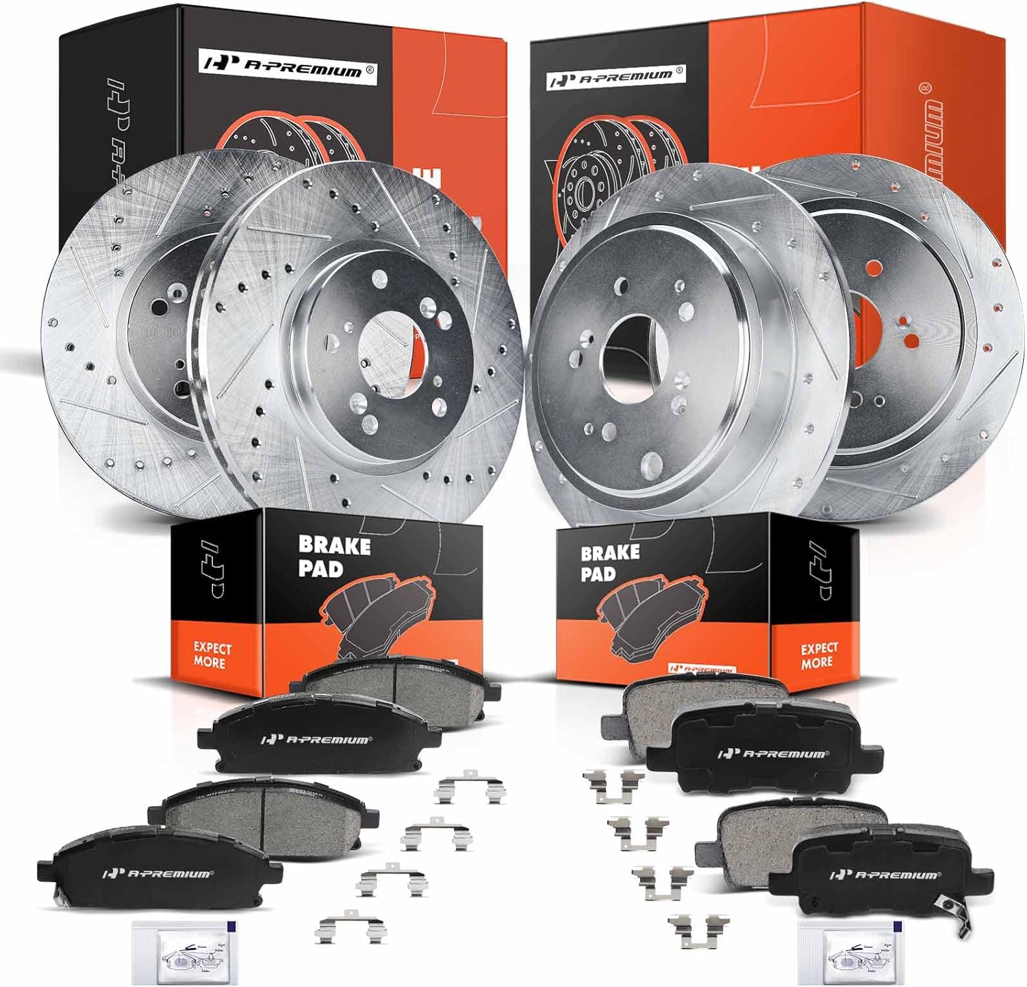 A-Premium Front and Rear Drilled and Slotted Disc Brake Rotors + Ceramic Pads Kit Compatible with Select Acura Models - MDX 2003 2004 2005 2006, 12-PC Set