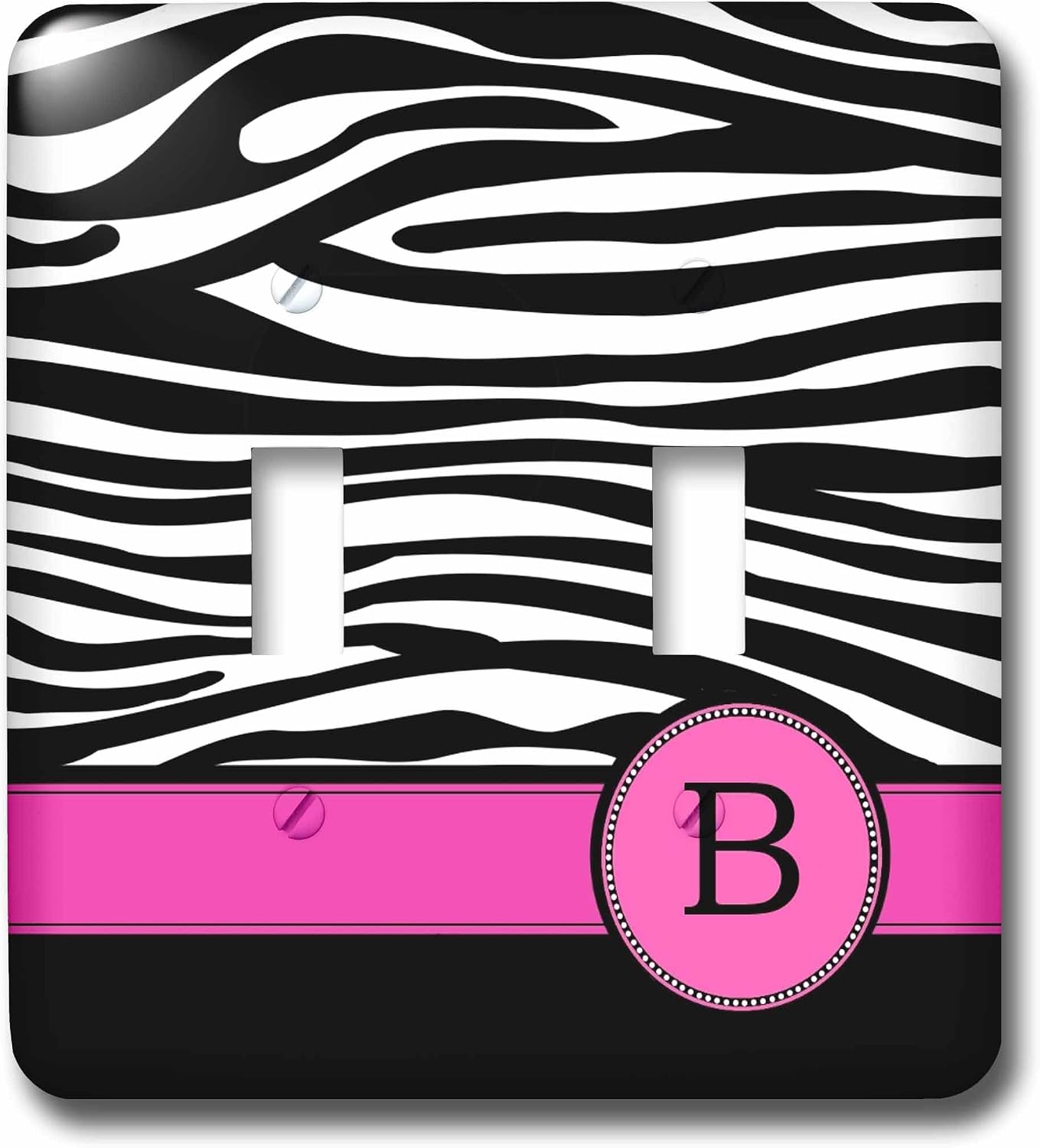 3dRose lsp_154273_6 Letter B Monogrammed Black and White Zebra Stripes Animal Print with Hot Pink Personalized Initial 2 Plug Outlet Cover