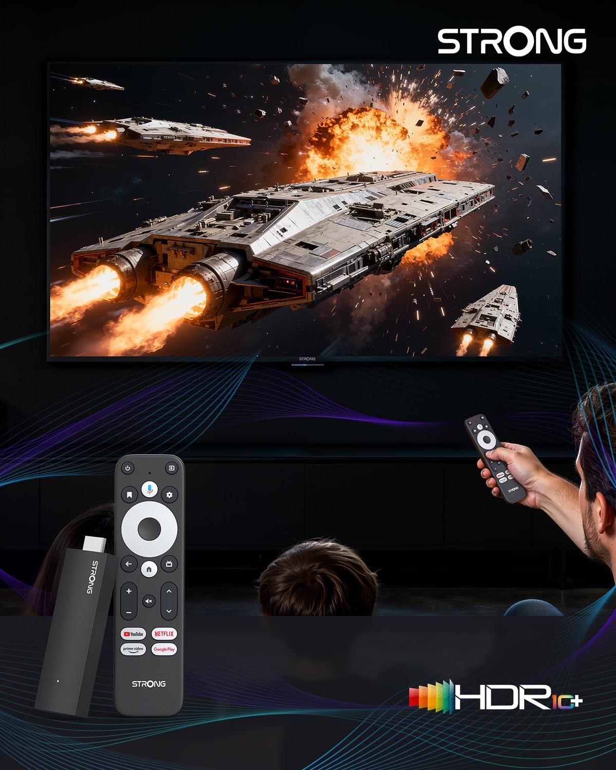 STRONG Leap-UNA Android TV Streaming Stick, WiFi, Integrierter Chromecast, Android 11 TV-Box, Google Assistant, HDR10+, Google Play, Netflix, YouTube