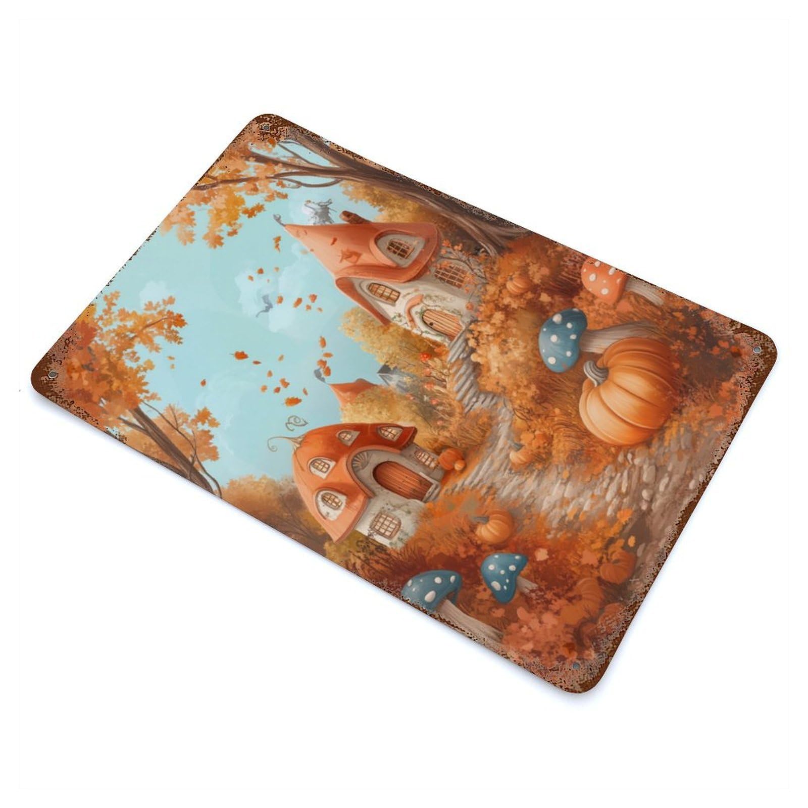 Autumn Cottage Village Rustic Tin Plaque 11.8"x7.9", Ideal for Cafe, Home Bar And Lounge Decor