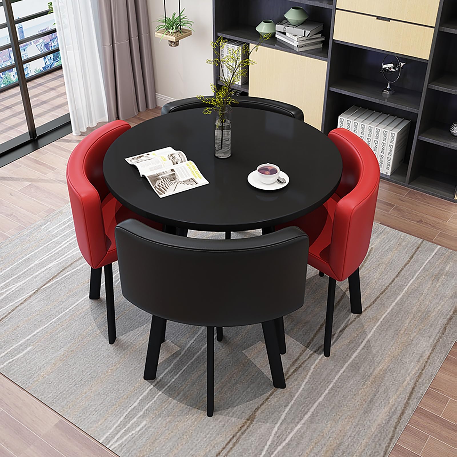 Round Dining Table Set for 4 with Marble Top and Chairs Office Reception Desk and Chair Set Suitable for Lounge Living Room Modern Furniture Dining Set,Double Spell-p-Circle-Cortex