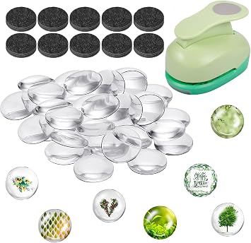 97pcs DIY Fridge Magnets Craft Set Include 1-Inch Paper Punch,Craft Magnets Glass Ceramic Ferrite Magnet with Adhesive Backing and Clear Glass Cabochons for Refrigerator 48 Sets,1 Inch, Round