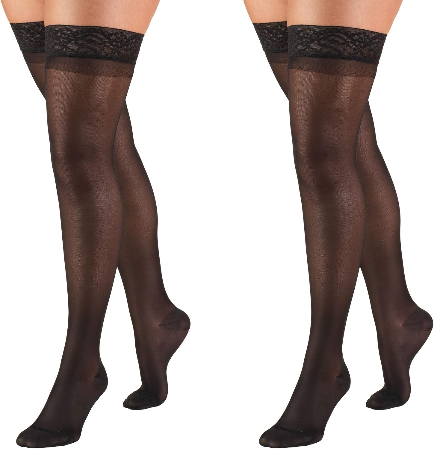 Truform Sheer Compression Stockings, 15-20 mmHg, Women's Thigh High Length, 20 Denier (Pack of 2)